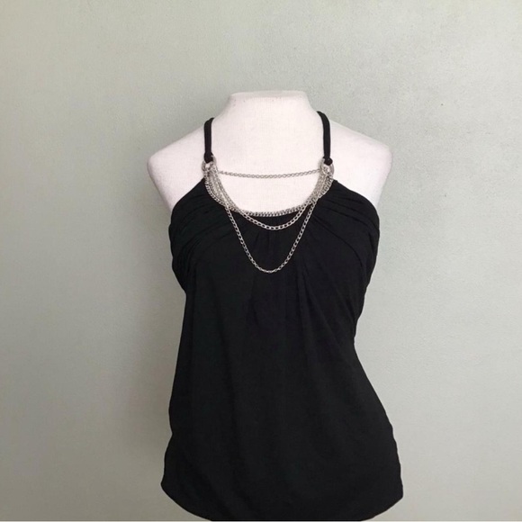 Y2K Black Flowy Halter Top w/ Chunky Chain Detail - Picture 3 of 8